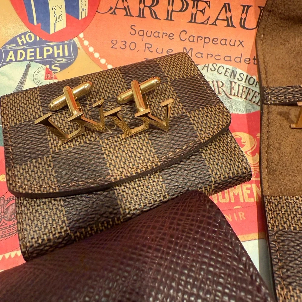 Louis Vuitton Cufflinks leather holder and LV Box
